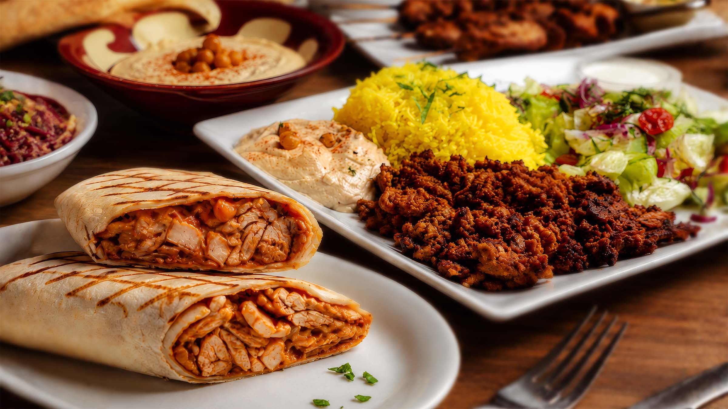 Mediterranean grill platter at Greens N Grills in Union City